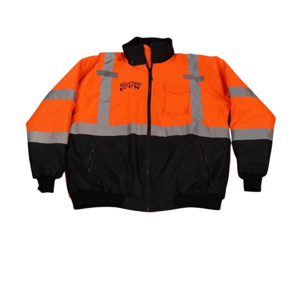 Lake Champlain Ferries Crew Jacket Mens XL Orange Black Reflective Safety Coat